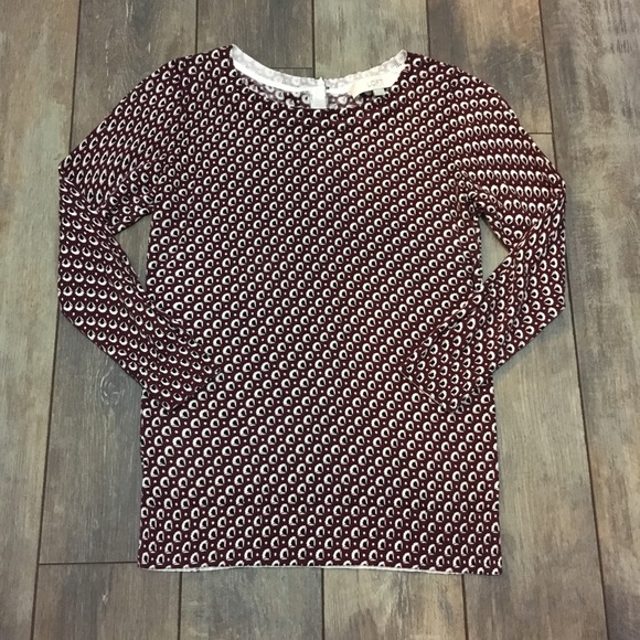 LOFT burgundy print button back sweater XS - Picture 2 of 5